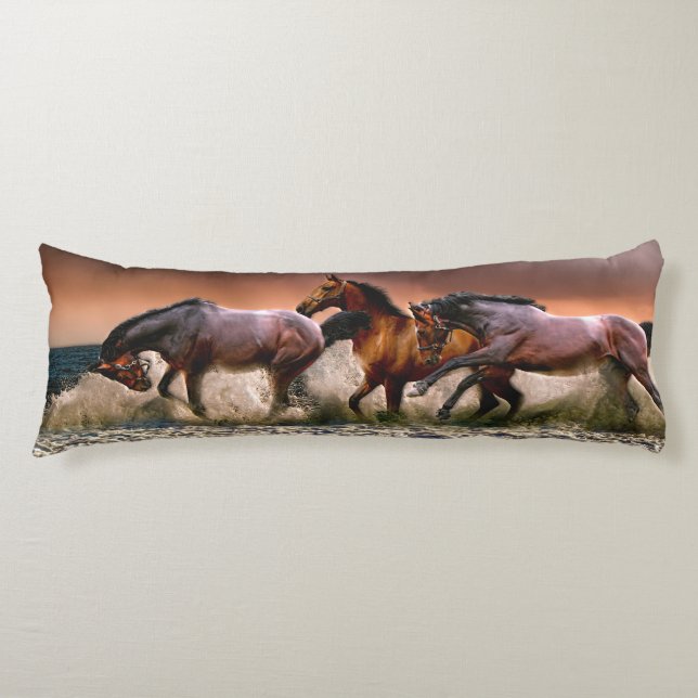 Three Horses Trotting in the Ocean Body Cushion (Front)