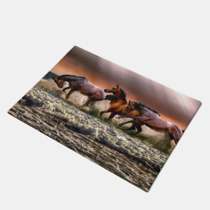 Three Horses Trotting in the Ocean Doormat
