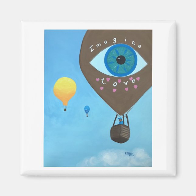 Three Hot Air Balloons Imagine Love Square Magnets (Front)