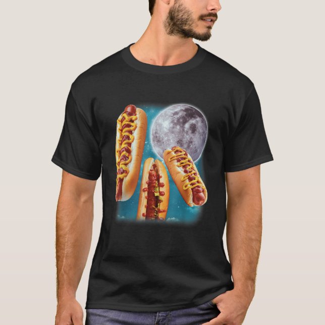 Three Hot Dogs Glizzy Moon Howling Funny Meme T-Shirt (Front)