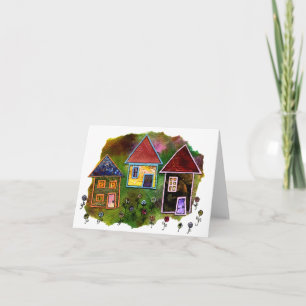 Three House Collage with Flowers Card