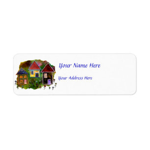 Three House Collage with Flowers Return Address Label