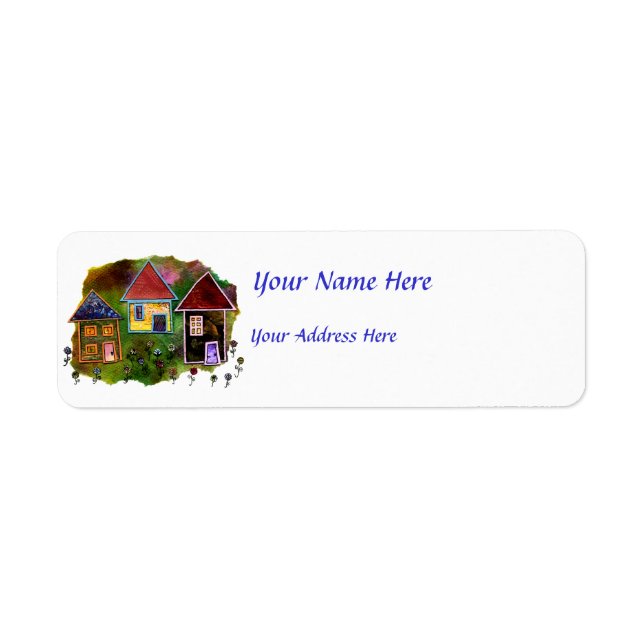 Three House Collage with Flowers Return Address Label (Front)
