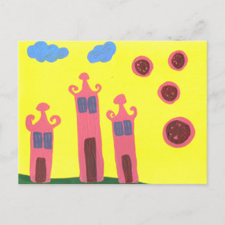 three houses saying ohhhh postcard