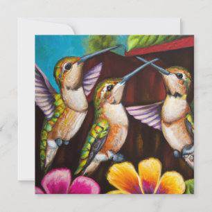 Three Hummingbirds Flower Garden Blank Note