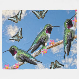 Three Hummingbirds perching on a branch Floss Silt Fleece Blanket
