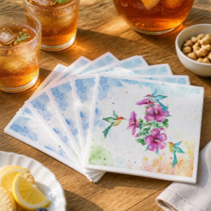 Three Hummingbirds Watercolor Cocktail Napkins