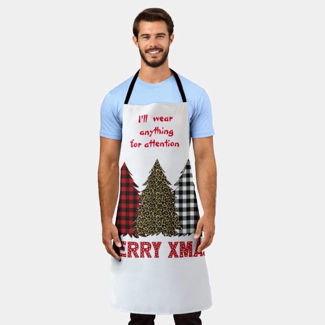 Three Humourous Plaid Christmas Trees Apron (Worn)