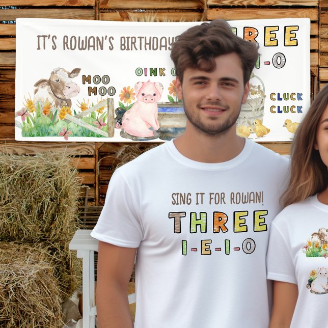 Three-i-e-i-o 3rd Birthday Farm Themed Parents T-Shirt (Parent t-shirts for child's 3rd birthday with three-i-e-i-o nursery rhyme farm theme)