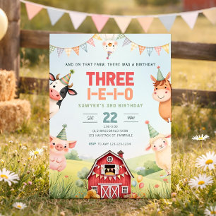 Three I E I O Birthday Invitation, Farm 3rd Birthd Invitation
