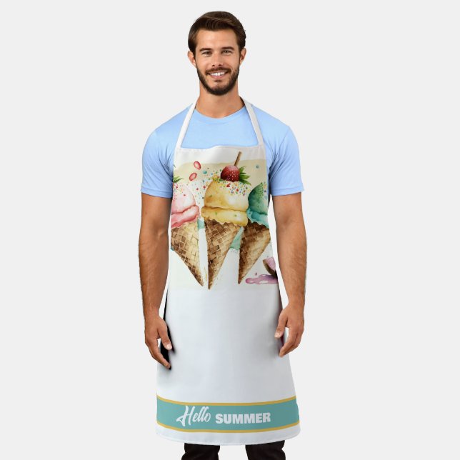 Three Ice Cream Cones, HELLO SUMMER  Apron (Worn)