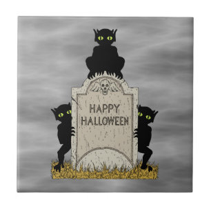 Three Imps Happy Halloween Ceramic Tile