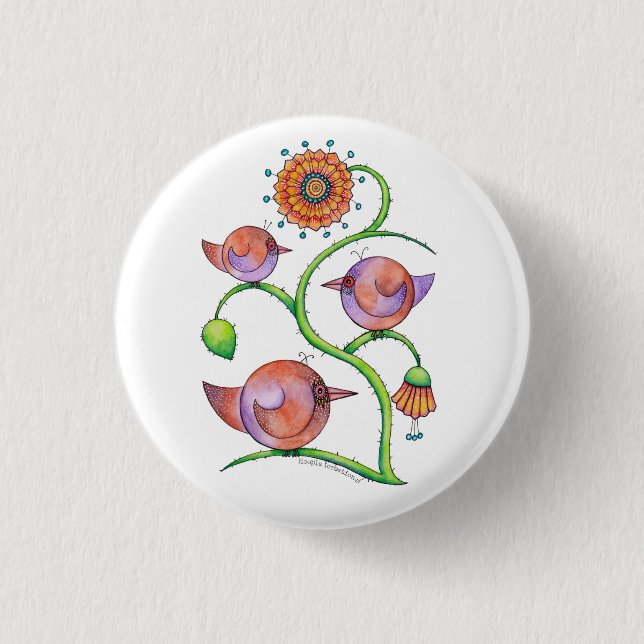 'Three in a tree' Birds 3 Cm Round Badge (Front)