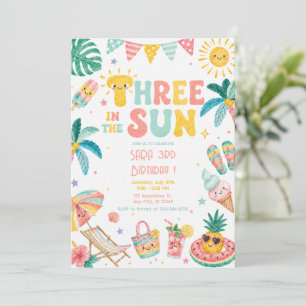 Three in the Sun 3rd Birthday Beach Party  Invitation