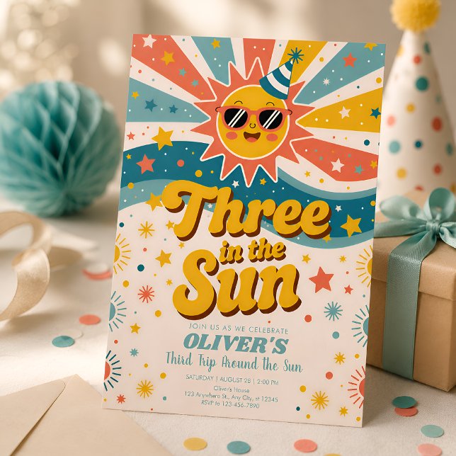 Three In The Sun Sunshine 3rd Birthday  Invitation (Creator Uploaded)