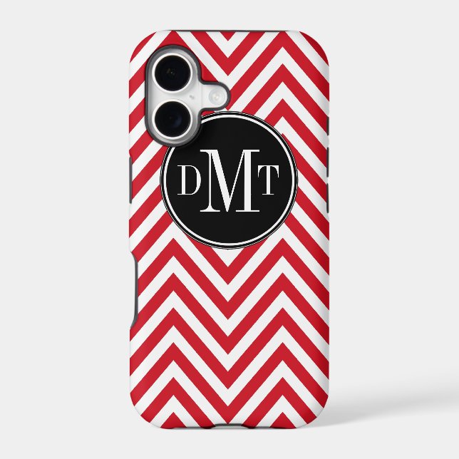 Three Initials Monogram Red Chevron Pattern (Back)