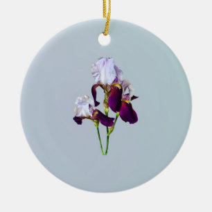 Three Irises in Shades of Magenta Ceramic Ornament