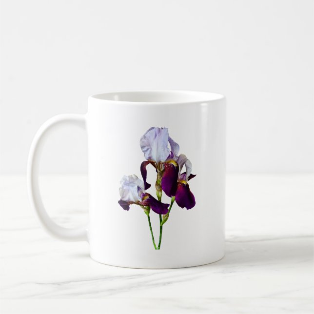 Three Irises in Shades of Magenta Coffee Mug (Left)