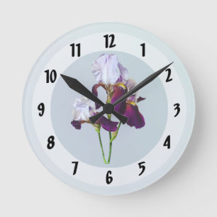 Three Irises in Shades of Magenta Round Clock