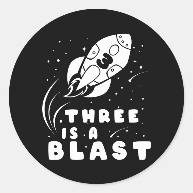 THREE IS A BLAST 3rd Birthday Boy 3 Year Old Classic Round Sticker (Front)