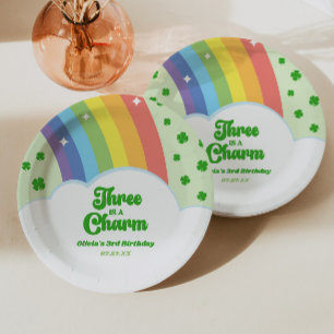 Three Is A Charm Rainbow 3rd Birthday Party Paper Plate
