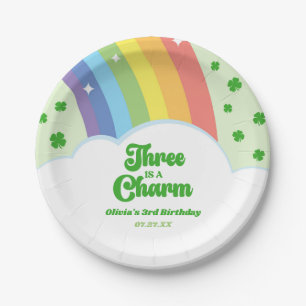 Three Is A Charm Rainbow 3rd Birthday Party Paper Plate