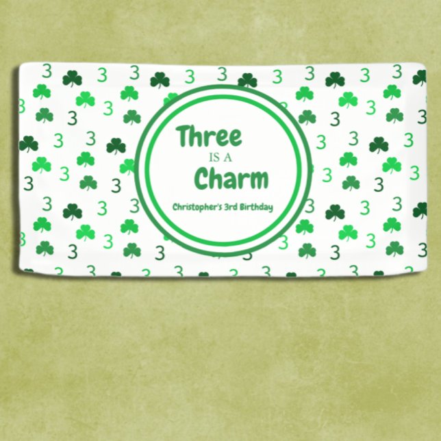 Three Is A Charm St Patrick's Day 3rd Birthday Banner (Creator Uploaded)