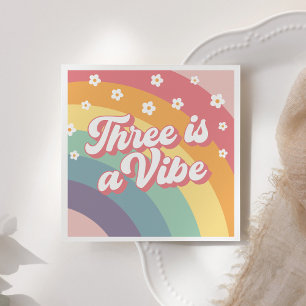 Three is a Vibe Retro 70s Rainbow Daisy Birthday  Napkin
