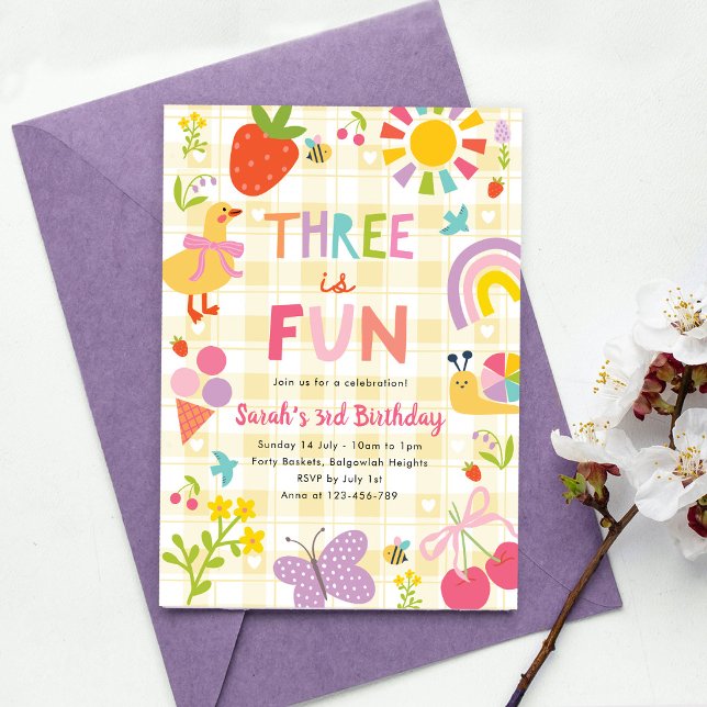 Three is Fun Birthday Invite, Third Birthday Party Invitation (Creator Uploaded)