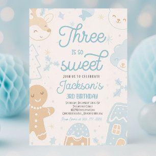 Three Is So Sweet Christmas Cookie Birthday Party Invitation