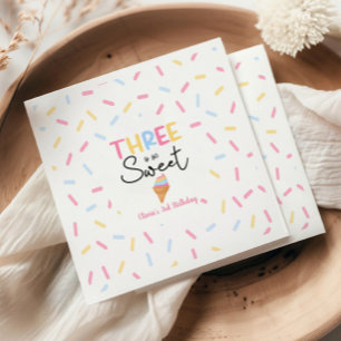 Three Is So Sweet Ice Cream 3rd Birthday Party Napkin