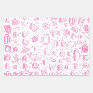 Three It’s Time for Tea 3rd Birthday Invitation Wrapping Paper Sheet