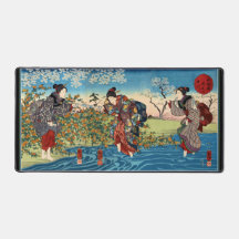 Three Japanese Ladies Crossing River Desk Mat