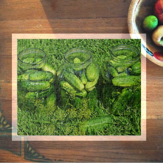 Three Jars of Cucumbers and Dill on Grass Jigsaw Puzzle (Creator Uploaded)