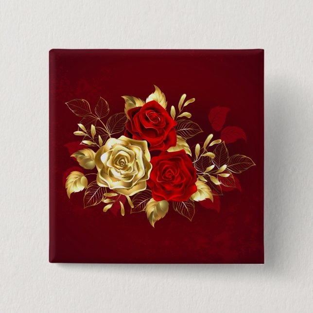 Three Jewellery Roses 15 Cm Square Badge (Front)