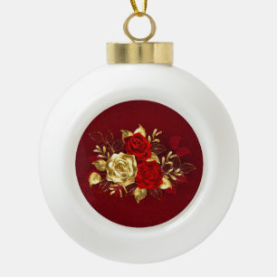 Three Jewellery Roses Ceramic Ball Christmas Ornament