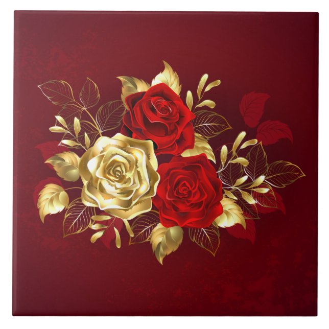 Three Jewellery Roses Ceramic Tile (Front)