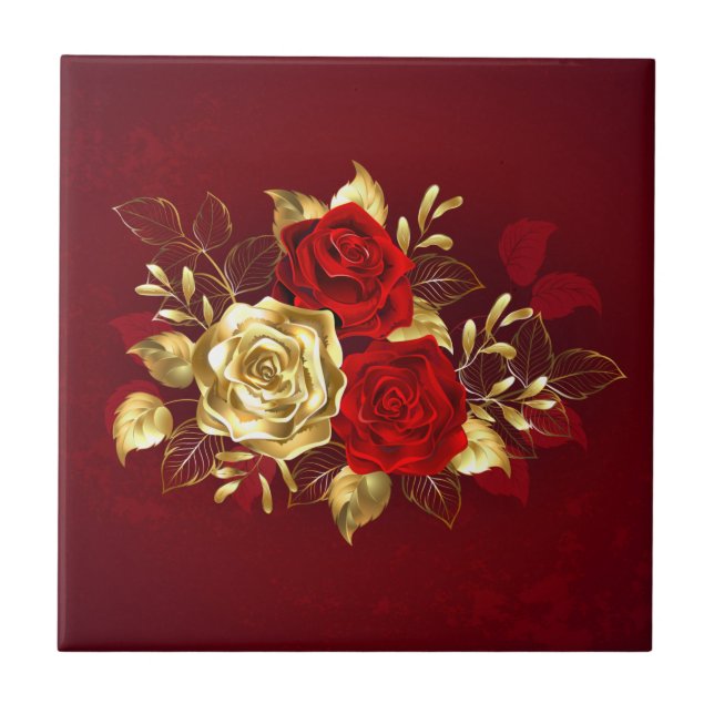 Three Jewellery Roses Ceramic Tile (Front)