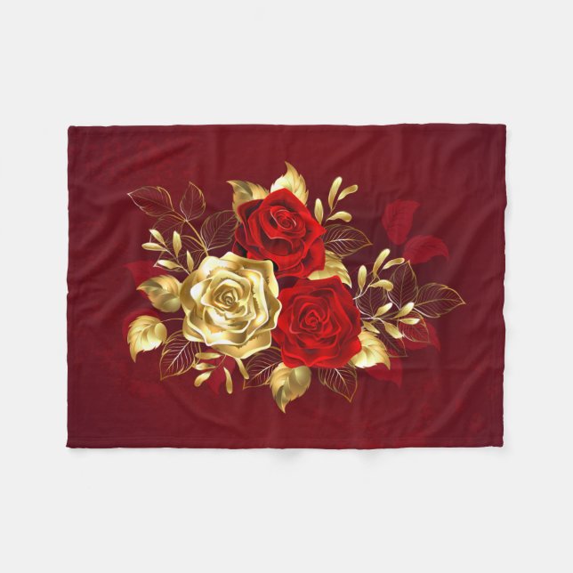 Three Jewellery Roses Fleece Blanket (Front (Horizontal))