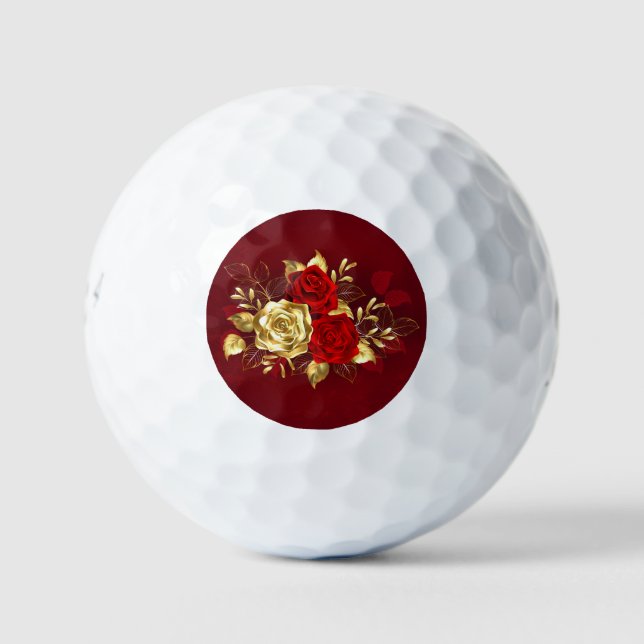 Three Jewellery Roses Golf Balls (Front)