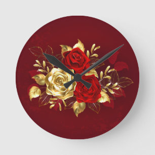 Three Jewellery Roses Round Clock