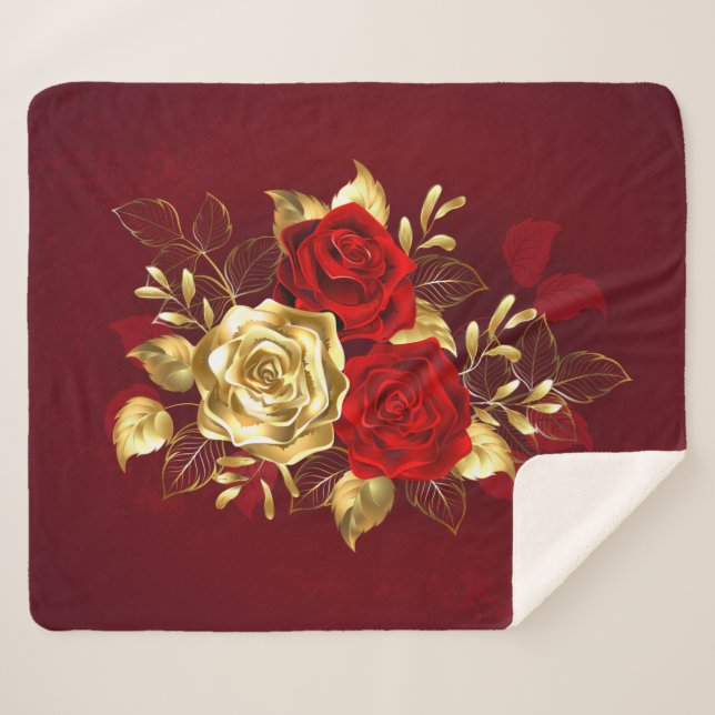 Three Jewellery Roses Sherpa Blanket (Front (Horizontal))