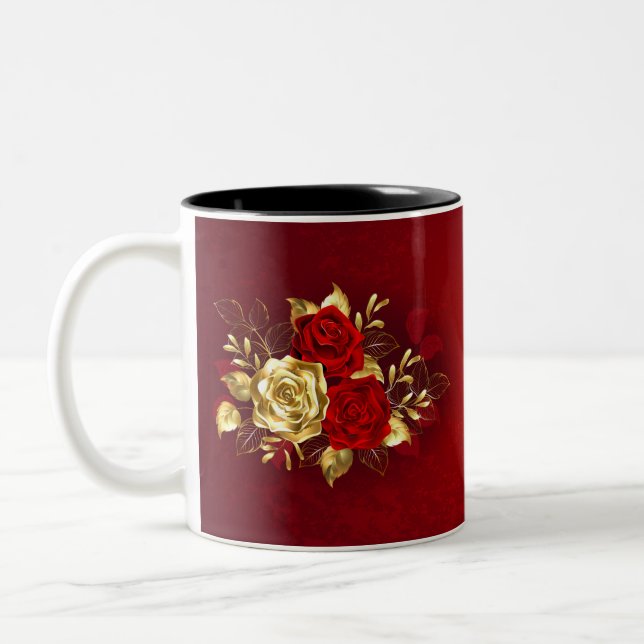 Three Jewellery Roses Two-Tone Coffee Mug (Left)