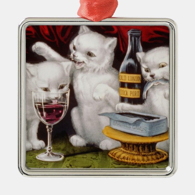 Three Jolly Kittens at the Feast Metal Ornament (Front)