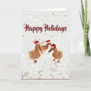 Three Jolly Santa Ducks in Snow Christmas Card
