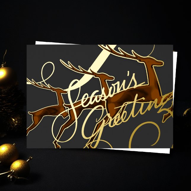 Three Jumping Deer Grey Copper Rust Foil Holiday Card (Creator Uploaded)