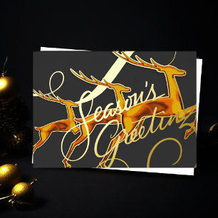 Three Jumping Deer Grey Orange Foil Holiday Card
