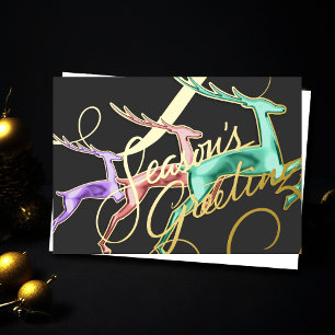 Three Jumping Deer Grey Pastel Colours Foil Holiday Card