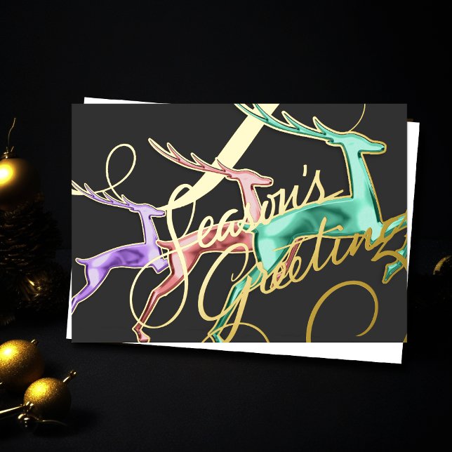 Three Jumping Deer Grey Pastel Colours Foil Holiday Card (Creator Uploaded)