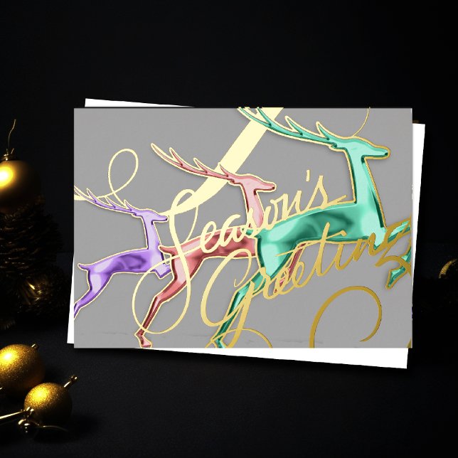 Three Jumping Deer Grey Pastel Colours Foil Holiday Card (Creator Uploaded)